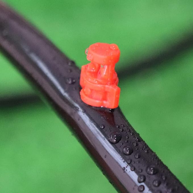 MroMax 25Pcs 360 Degree Micro Sprayer Automizing Sprinkler Nozzle Hydroponic Aeroponic Misters Fan Jet for Miniature Garden Lawn Plant Irrigation System Red