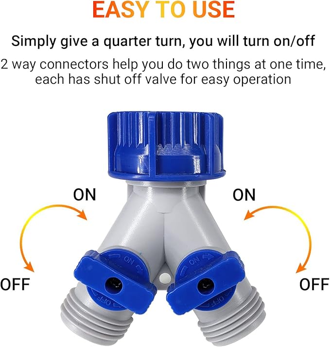 Garden Hose Splitter, 2 Pack 360° 3/4" Plastic Water Hose Splitter 2 Way, Garden Hose Connector with Faucet Watering Shut Off for Landscaping, Gardening, Flower Planting, Irrigation
