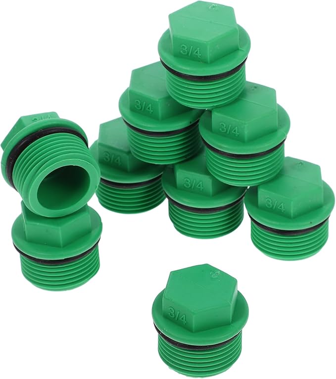 Baluue 10pcs Garden Hose Plugs and Caps, 3/4" Plastic Tubing Stoppers, Green Ppr Material, Prevents Leakage, Ideal for Garden Irrigation and Water Supply