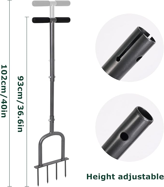 Height Adjustable Mannual Lawn Aerator for Compacted Soils and Lawns Hand Aerator with 4 Spike Aerator