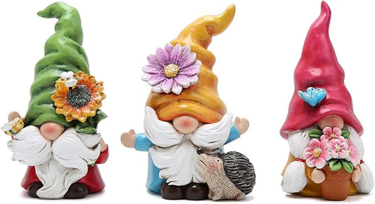 Hodao Set of 3 Spring Gnome Decorations Flower Gnomes Ornaments Decor Summer Gnomes Figurines Spring Gnomes for Outdoor Garden Decor Spring Birthday Gifts for Mom, Women, Grandma (Multicolor)