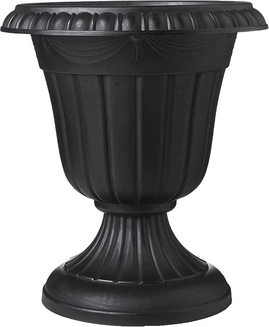PL10BK Classic Traditional Plastic Urn Planter Indoor/Outdoor, 15" x 13", Black