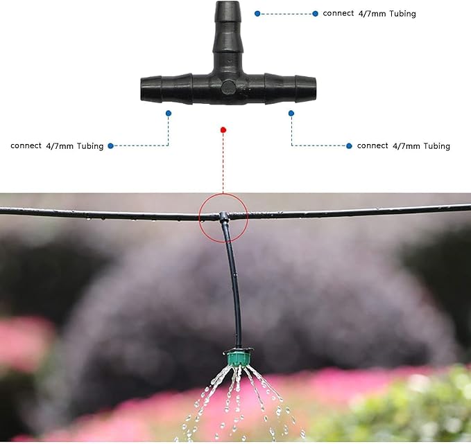 Kalolary 200pcs 1/4" Universal Barbed Tee Fittings, Drip Irrigation Barbed Connectors for 1/4 Inch Water Hose Connectors 4mm/7mm Water Tube Drip Irrigation Watering System
