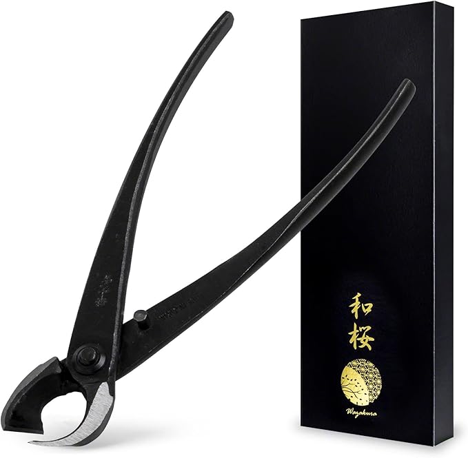 Wazakura Hand Forged Bonsai Concave Branch Cutter, Made in Japan 8 inch (200mm), Japanese Gardening Tools, Straight Edge Black