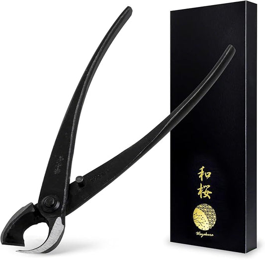 Wazakura Hand Forged Bonsai Concave Branch Cutter, Made in Japan 8 inch (200mm), Japanese Gardening Tools, Straight Edge Black