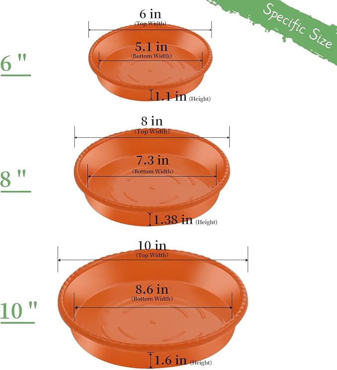 9 Pack Plant Saucers (6 inch /8 inch /10 inch),Heavy Sturdy Plant Trays Pot Tray for Indoor Clear Plastic Flower Pot Saucers Thicker Plant Water Drip Trays for pots-Terracotta