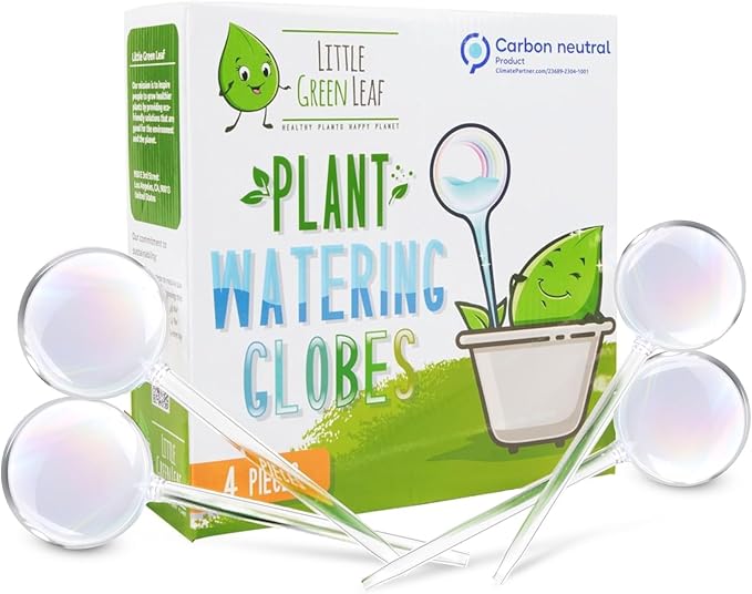 Plant Watering Globes - 4 Pieces Clear Rainbow. Decorative Self Watering Planter Inserts. Hand-Blown Durable Glass. Ideal Plant Lover Gift (4pk Medium)