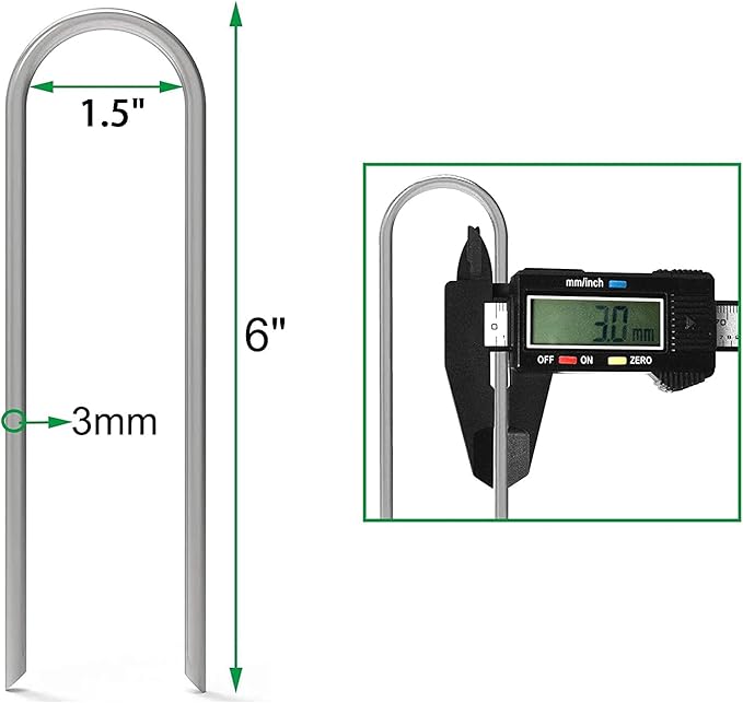 AAGUT Garden Staples 6 Inch Galvanized 100 Pack Round-Top Drip Hose Stakes Irrigation Hooks Heavy Duty 11 Gauge Lawn U Pins Sod Nails for Landscape Fabric, Soaker Hose, Chicken Wire, Dog Fence