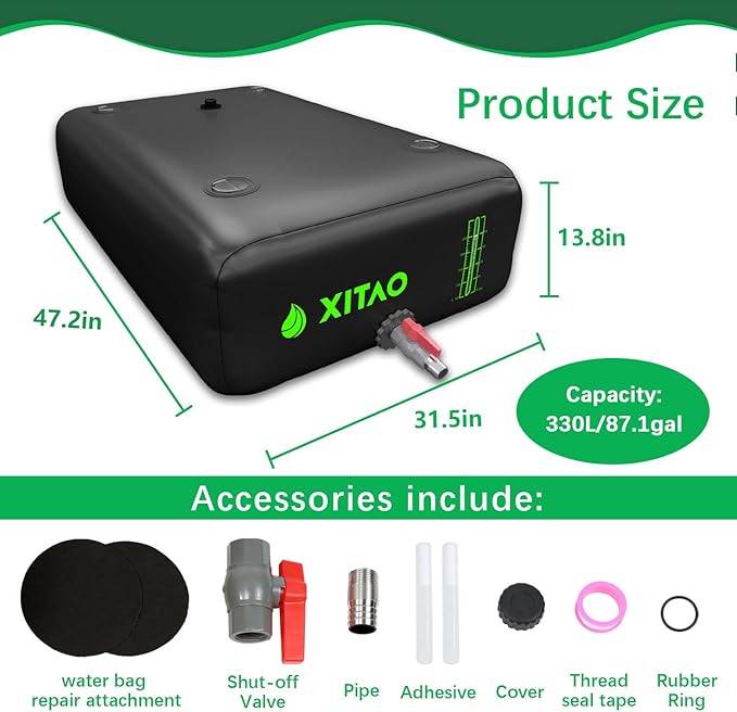 XITAO Water Storage Bladder w/Water Level Indicator, Large Capacity Foldable Water Storage Containers, Portable Emergency Water Tank Water Bag for RVs, Fire Prevention, Irrigation (87Gal)