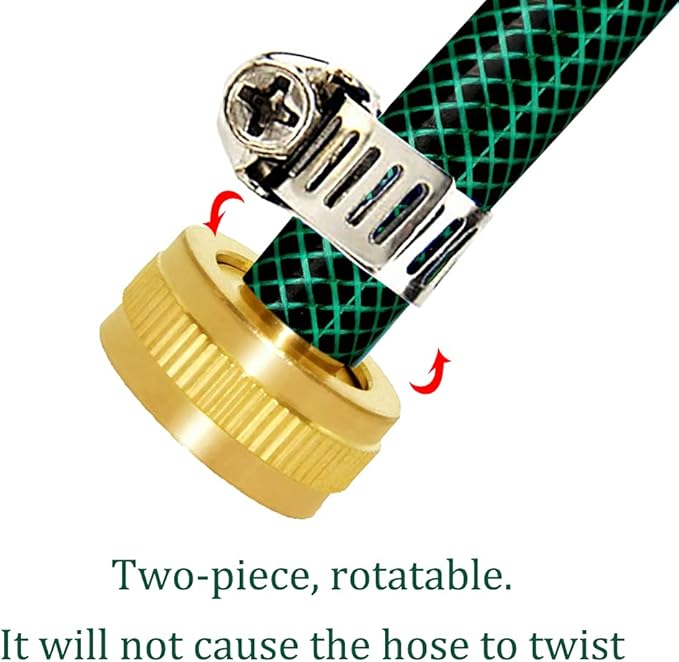 Joywayus 1/2" Barb x 3/4" Female GHT Thread Swivel Brass Garden Water Hose Pipe Connector Copper Fitting with Stainless Clamp House/Boat/Lawn/Power Wash/Irrigation