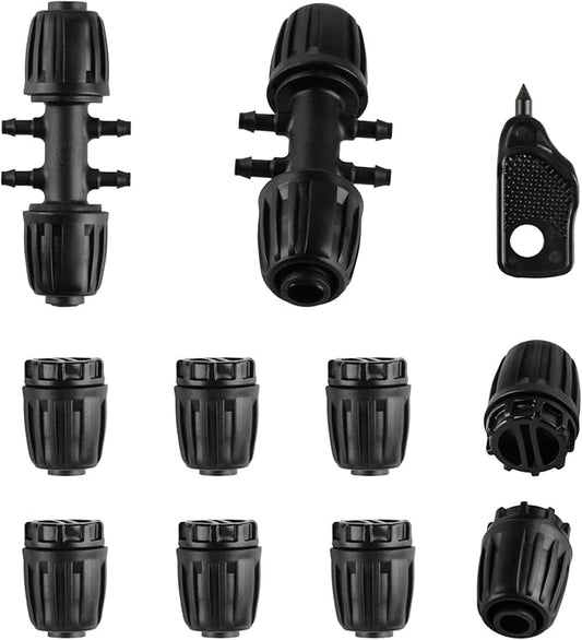 8x1/2 Inch Drip Irrigation Fittings End Caps&2x1/2 Inch to 1/4 Inch Locked Barbed Six Hose Connectors 1/2 Inch Irrigation Fittings End Plugs for (1/2'' ID x 0.60-0.63'' OD)16mm Drip Tubing Connectors