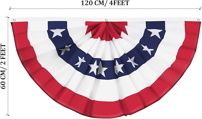 USA Pleated Fan Flag American US Bunting Flag Patriotic Half Fan Banner Flag with Canvas Header and Brass Grommets for 4th of July Memorial Day Indoor Outdoor Decoration (3, 2x4 Feet)