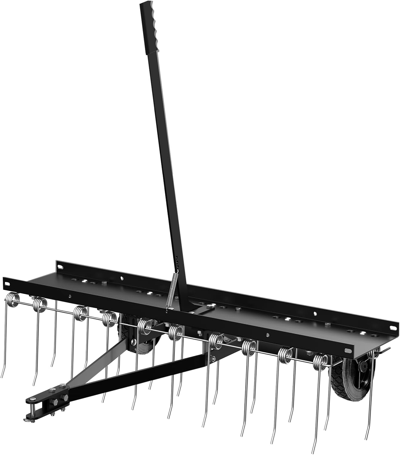 40" Tow Behind Lawn Dethatcher, Pull Behind Rake with 24 Rust-Proof Tines and Heavy Tires, Lawn Tractor Rake with Lift Handle, Black Tow Behind Rakes to Remove Thatch, Leaves from Large Lawn Area