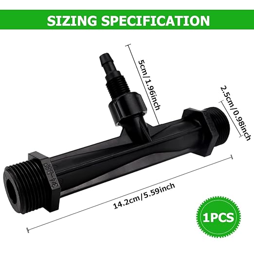 Fertilizer Injector Tube, Irrigation Venturi Fertilizer Injector 3/4Inch Agriculture Garden Fertilizer Mixer Injector Agriculture Tool Plastic (Black)