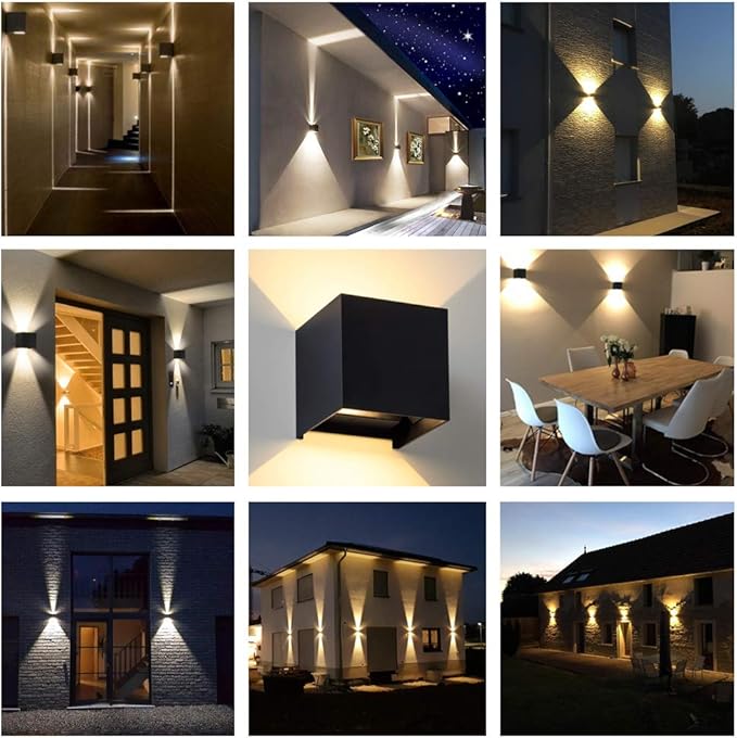 LANFU LED Aluminum Cube Square Wall Sconce Waterproof Outdoor Light Exterior Wall Lights fixtuers 20W 100-277V 2800K-3000K Not dimmable Warm Light 2LEDS Black-20W Outdoor Larger Version