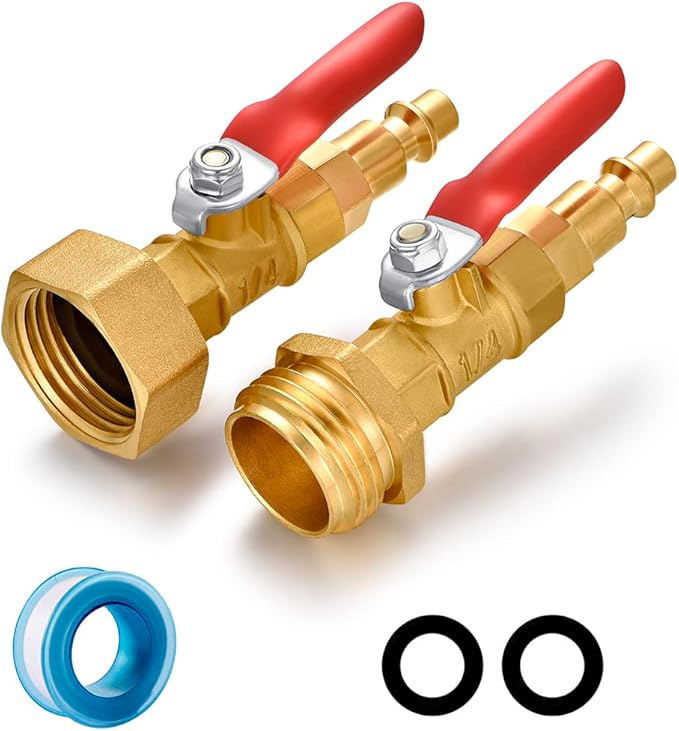 RV Winterize Blowout Adapter with 1/4" Quick Connect Plug and 3/4" Garden Water Hose Threading for Boat Camper Trailer Sprinkler Systems Irrigation Kit Fitting (with Valve)
