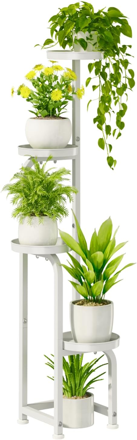Bamworld Corner Plant Stand Indoor Outdoor, Tall Metal Flower Pot Stands for Multiple Plants, 4 Tier White Heavy Duty Plant Shelf for Patio Garden Balcony Living Room Bedroom(Patent Design)