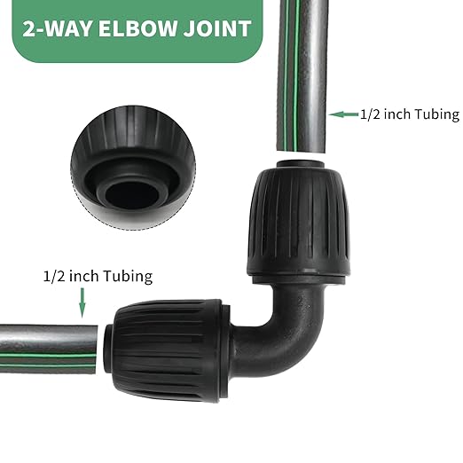 10Pcs 1/2 inch Drip Irrigation Fittings, Lock Barbed Elbow Connectors Compatible with Most Rain Bird Orbit Dig Toro Elbow Connectors for (1/2" ID x 0.63''~0.65" OD) Tubing 90 Degree