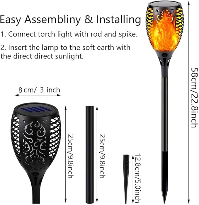 Solar Lights Outdoor, 4 Pack Flickering Flame Solar Torch Lights outside with Super Larger Size for Garden Decor, Waterproof Solar Garden Lights, Solar Powered Outdoor Lights for Patio Yard Pathway
