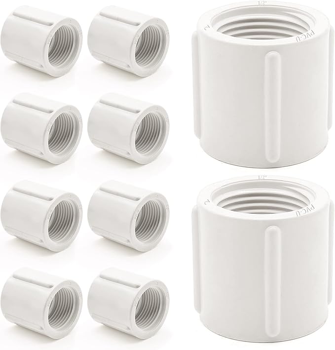 10 PCS PVC Threaded Pipe, 1/2" Female Pipe Coupling,PVC Pipe Connectors,PVC Pipe Fitting for Sprinkler,Irrigation,Swimming Pools