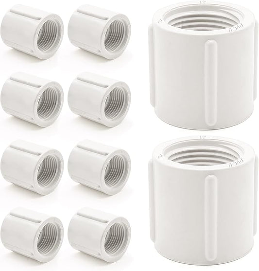 10 PCS PVC Threaded Pipe, 1/2" Female Pipe Coupling,PVC Pipe Connectors,PVC Pipe Fitting for Sprinkler,Irrigation,Swimming Pools