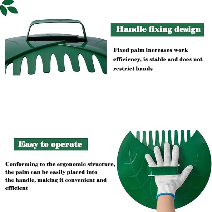 Eastrans 1set Leaf Scoops and Hand Rakes,Leaf Claws for Picking up Leaves,Grass Clippings and Lawn Debris,Dark Green,2pcs