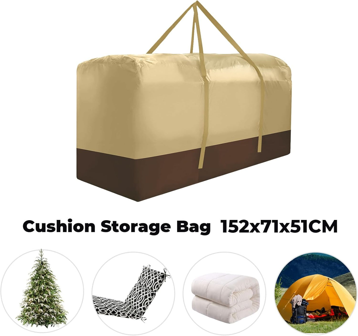 Outdoor Cushion Storage Bag Extra Large 420D Oxford Waterproof Dust Proof Outdoor Zippered Patio Cushion Storage Bag (Beige)