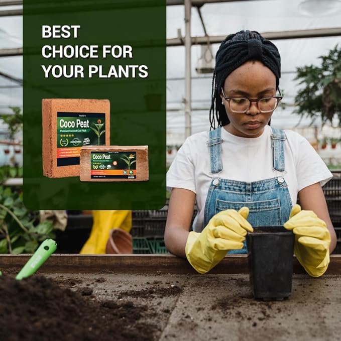 100% Organic Coco PEAT/Coir for Gardening 9+ LBS Brick,100% Natural Fertilizer (Pack of 1)
