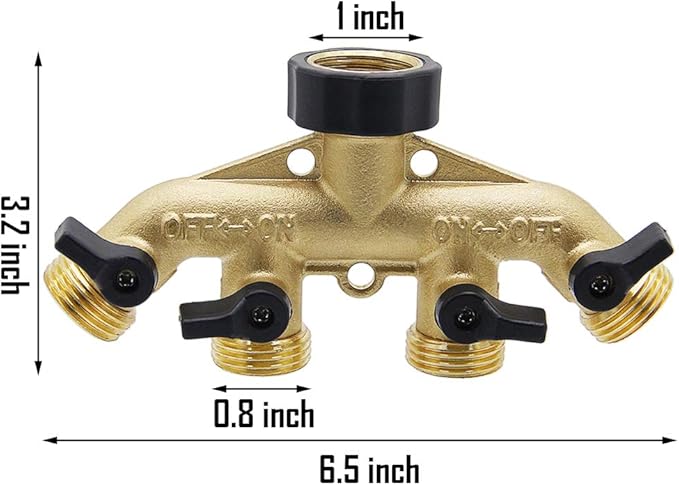 Twinkle Star 4 Way Heavy Duty Brass Garden Hose Splitter, Hose Connector 3/4", Hose Spigot Adapter with 4 Valves, Hose Bib Splitter, Outdoor Faucet Splitter, Water Spigot