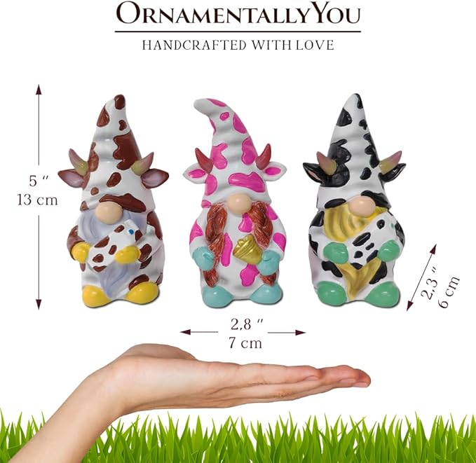 Spring & Summer-Themed Garden Statues – Adorable Outdoor Decor for Lawn, Patio & Porch (Cow Gnome Trio Mini Statue Set of Three, 5" Miniature Figurine and Unique Farm Resin Garden Statue)