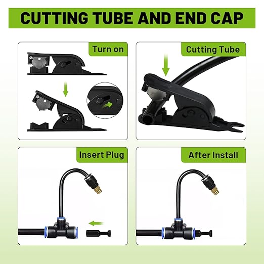 Garden Drip Irrigation Kit, 100ft Black Hose, 360° Adjustable Universal Nozzle, Patio Mist Plant Watering Sprinkler, Comes with Faucet Separator, Sprinkler Hose Adapter (Closeable nozzle-20)