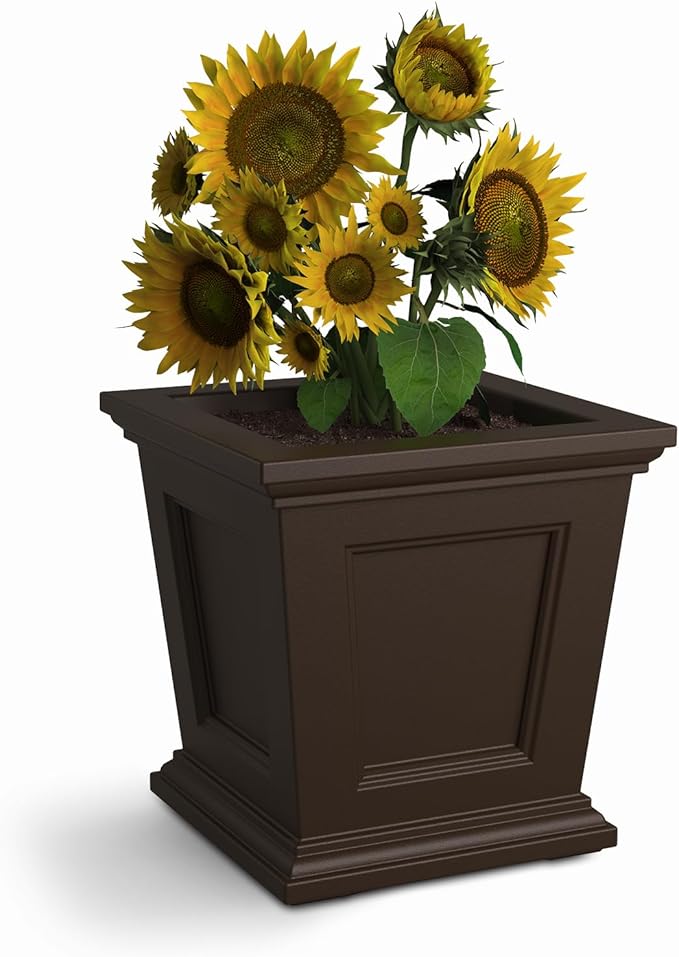Mayne Fairfield 16-Inch Square Planter – Self-Watering, Weather-Resistant Planter for Flowers – Durable Outdoor Design for Patio, Porch, or Entryway