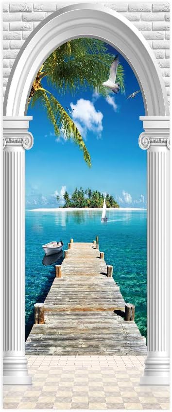 3D Door Stickers Murals - Peel & Stick Landscape - Wallpaper Decals - Removable PVC Waterproof Door Poster - Bedroom & Living Room Decoration - 37.4" x 84.6"