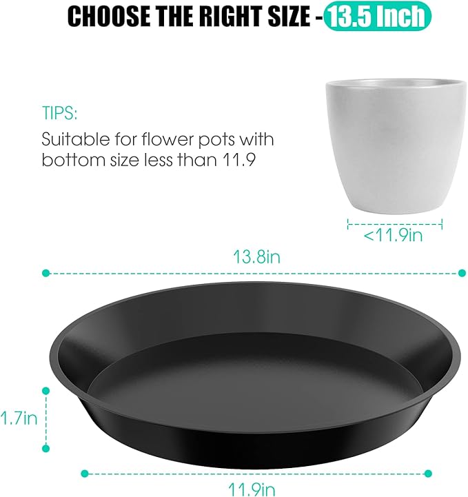 6 Pack Plant Saucer 4 6 8 10 12 14 16 18 20 22 Inch Plastic Plant Tray, Sturdy and Durable Flower Pot Container Accessories Plant Pot Saucers for Indoor and Outdoor (14 Inch, Black)