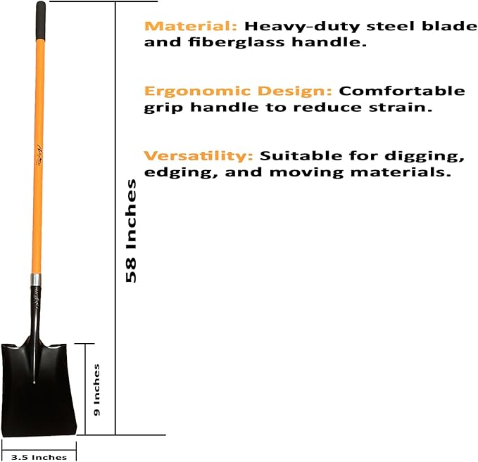 Ashman Heavy-Duty Transfer Shovel (1 Pack) with 47-Inch long Durable Handle and Blade- Ideal for Construction, Landscaping, Gardening, and Snow Removal- Durable, Rust-Resistant, and Multipurpose Scoop