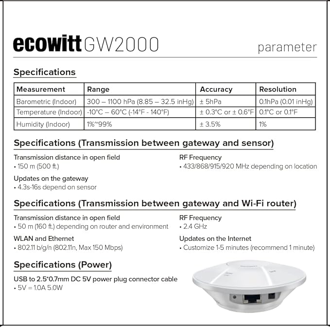 ECOWITT Intelligent Watering Timer Kit, with WFC01 Sprinkler Timer(NPT Thread) and GW2000 Wi-Fi Hub, APP Remote Control, IoT Linkage, Automatic Irrigation, Support Ecowitt Cloud Server, 915 MHz