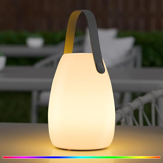 uuffoo Portable Outdoor Table Lamp, Dimmable Cordless Lamp with Remote and 7 RGB Colors IP44 Waterproof Hanging Lamp Indoor/Outdoor Night Lamp Lantern for Bedroom Garden Dining Camping