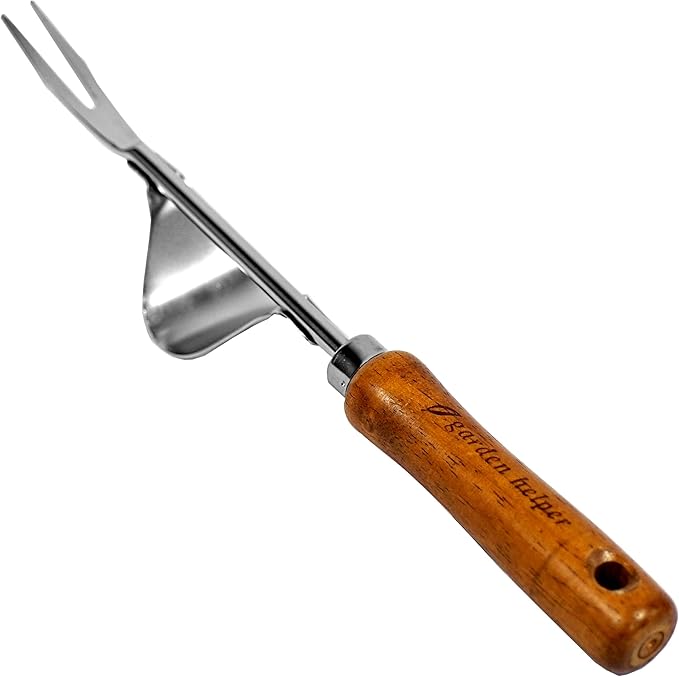 Weed Puller Heavy Duty Japanese Steel with Wood Handle, Hand Weeding Tool, Manual Weeder for Garden, Quick and Easy Weed Pull Tool, Made in Japan, Silver