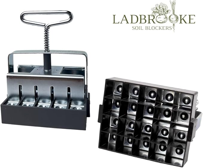 Ladbrooke Genuine Soil Block Maker - 2-Pc Set Includes Micro 20 with Cubic Inserts, Made in England