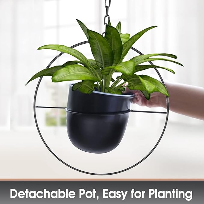Hanging Planters for Indoor Plants with 5.5" Pot + Ceiling Hook + Extender Chain | Hanging Plant Holder, Metal Minimalist Planter, NO Plant incld