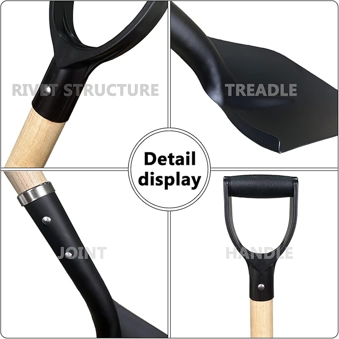 Shovels for Digging, Digging Shovel,Round Shovel,Garden Spade Shovel with D-Handle,Wood+Metal（41 inch 1Pack）