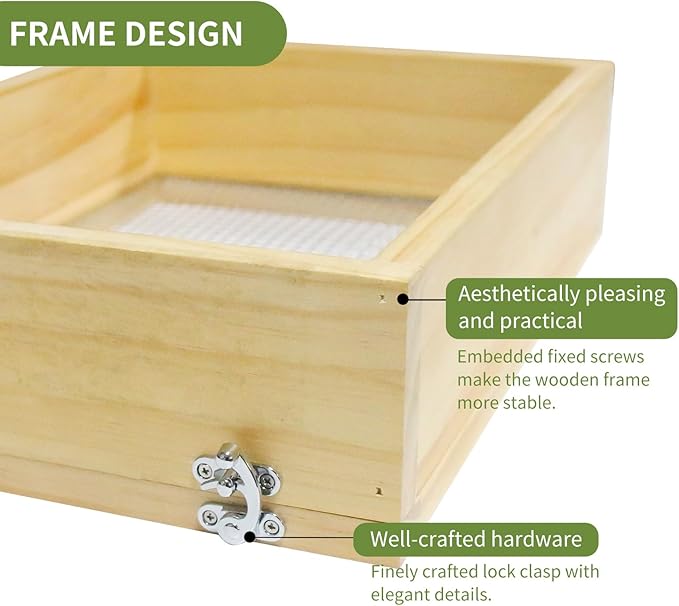 Wooden Soil Sifter for Gardening,13.7"x10.2" Rock Sifter with 2 Replaceable Mesh Screen (0.25"&0.47") Compost Sifter for Leaves, Rocks, Compost, Gravel, Soil