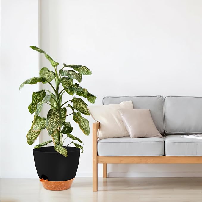 GARDIFE 12 inch planters, Plant Pots,Self Watering Pots, Large Plastic Flower pots with Deep Reservior and High Drainage Holes for Indoor Outdoor Plants and Flowers, Black