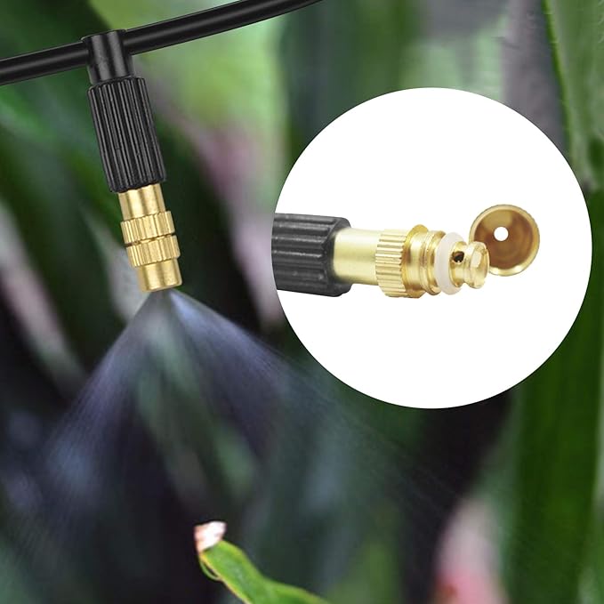 Kalolary Irrigation Nozzle Adjustable Copper Atomizing Nozzle Connect 4/7 Hose Tube Micro Nozzle Drip Irrigation Sprayer Garden Cooling Irrigation Equipment with 3-Way Drip Irrigation Connector