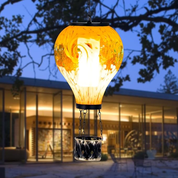 Solar Hot Air Balloon Lanterns with Flame Flickering Hanging Solar Lanterns Outdoor Waterproof LED Glass Garden Decorative Lights for Patio Yard Porch Tree,Mother Day Gift for Women(Green)