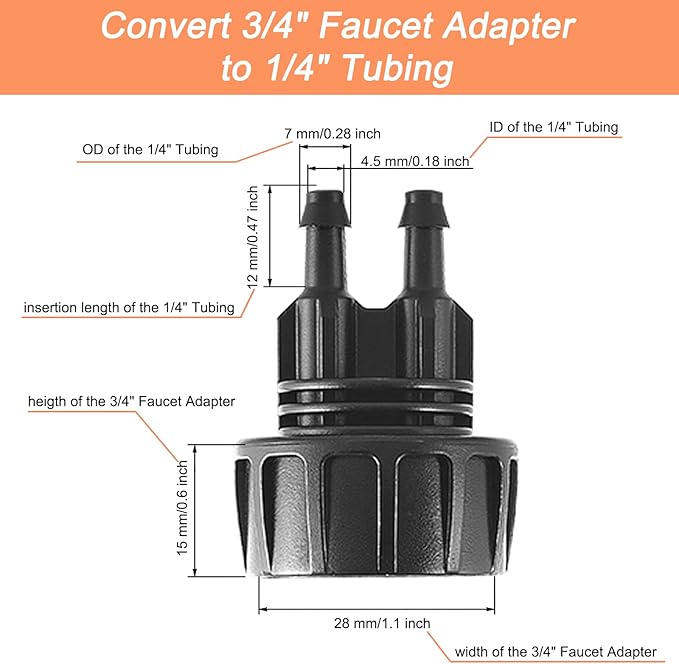 4 Set Faucet Adapter US Standard 3/4" Female Thread to 1/4" Tube Connector Convert 3/4" Garden Hose to 1/4" Tubing 1/4" Drip Irrigation Garden Hose Adapter (Splitter)