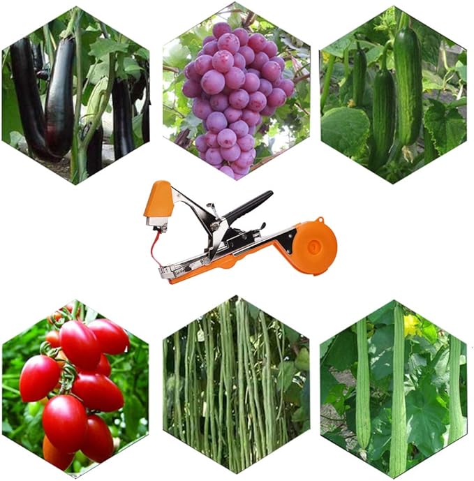 Plant Tying Machine Tape Tool for Tomatoes Peppers Grapes Cucumbers and Vining Vegetables Quickly and Easily Tie, Great for Gardeners Farmers, with Tapes, Spare Parts, Staples - Orange