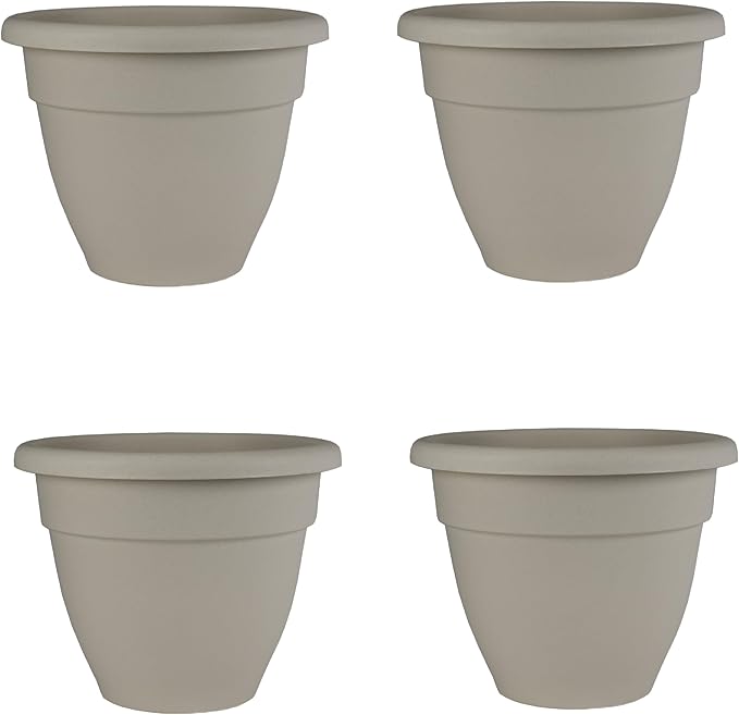 The HC Companies 6 Inch Caribbean Planter - Lightweight Indoor Outdoor Plastic Plant Pot for Herbs and Flowers, Cottage Stone (4 Pack)