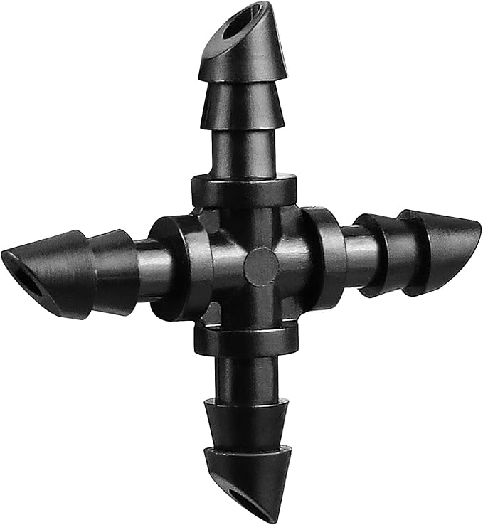 Drip Irrigation Fittings Barbed Cross Tee for 1/4" Irrigation Tubing, 40 Pieces Barbed 4 Way Connectors, Drip Line 4 Way Couplings for Drip Sprinkler Garden Lawn Systems