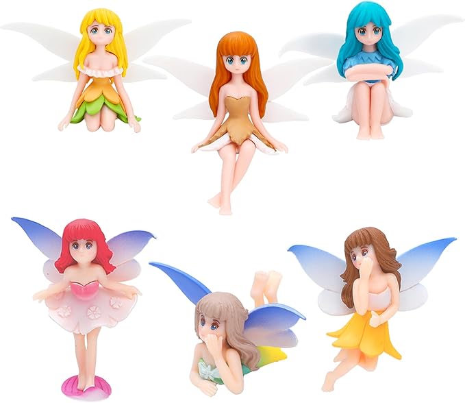ONEST 6 Pieces Miniature Fairy Garden Accessories Small Fairy Figurines Hand Painted Fairy Figures Girl Fly Wing Figurines for Car Decor Fairy Garden Flower Pot Birthday Cake Topper